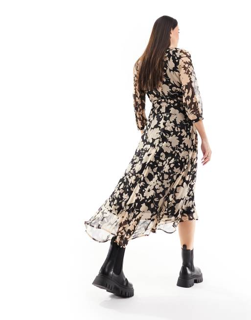 Mango - Midi-jurk met bloemenprint in zwart, 2 van 4