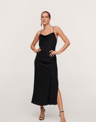 Mango - Midi dress with cami straps, square neck and tie back in black Mango  - ASOS NL | StyleSearch