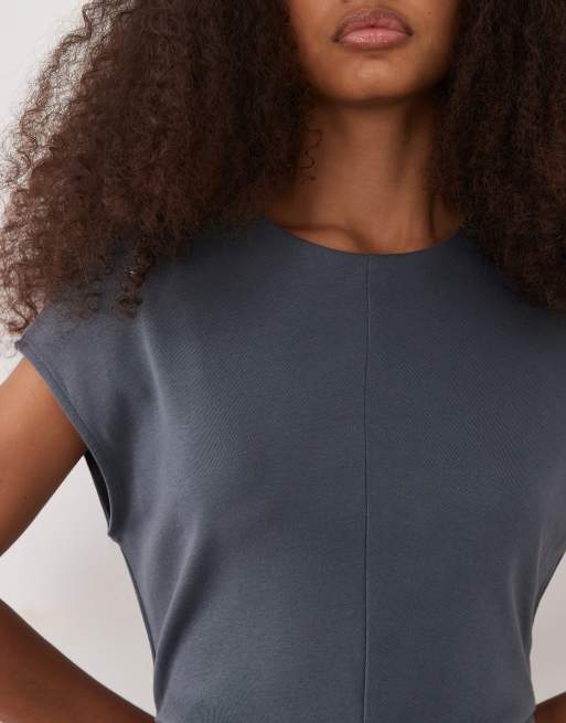 Mango - Midi jurk met kapmouwtjes en gerimpelde taille in oudblauw, 3 van 4