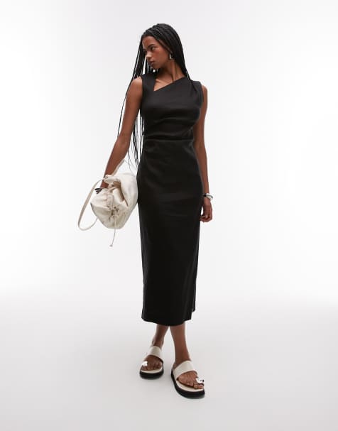 Mango - Midi jurk met uitsnijding bij de schouder in zwart - view 1