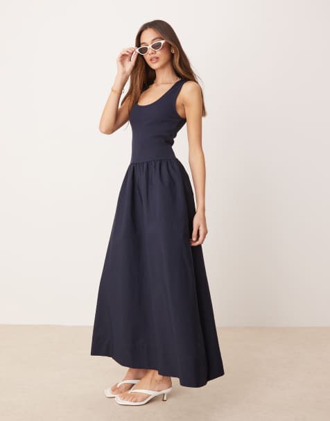 Mango - Midi jurk met verlaagde taille in marineblauw - view 1