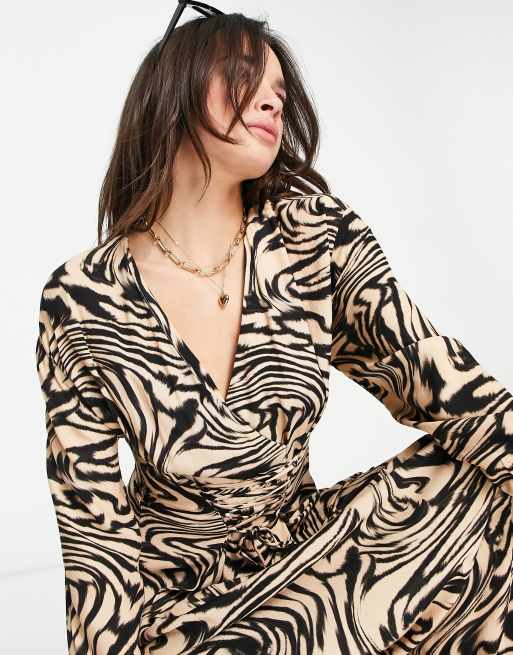 Mango - Midi jurk met veters aan de voorkant en dierenprint, 2 van 4