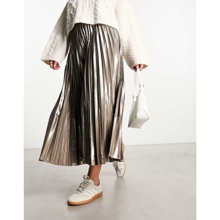 Star Shine Gold Pleated Midi Skirt