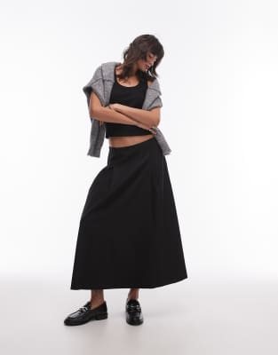 midi pleat front skirt in black