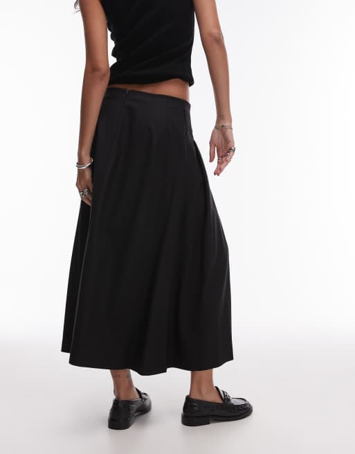 Mango midi pleat front skirt in black ASOS