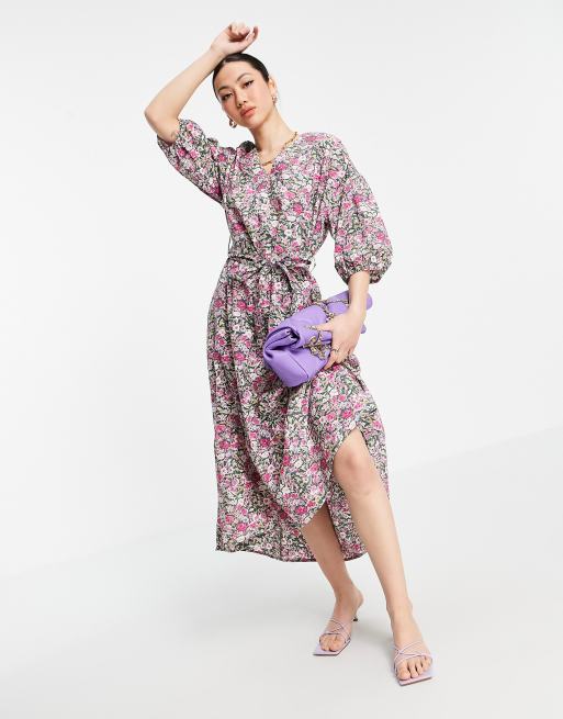 Mango midi poplin floral dress in pink