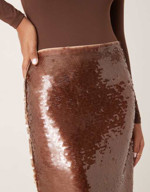 Mango - Midi-rok met lovertjes in bruin, 3 van 5
