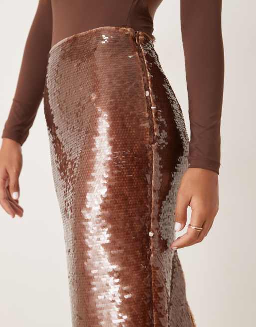Mango - Midi-rok met lovertjes in bruin, 5 van 5