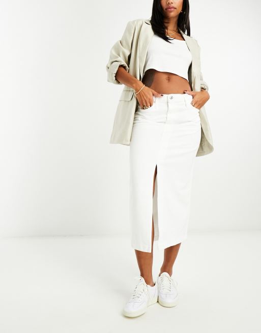 Mango - Midi rok met split in wit