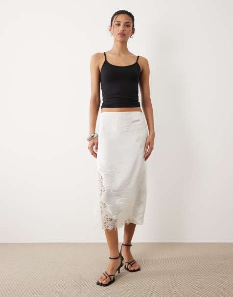 Mango - Midi rok van delicaat kant in wit - view 1