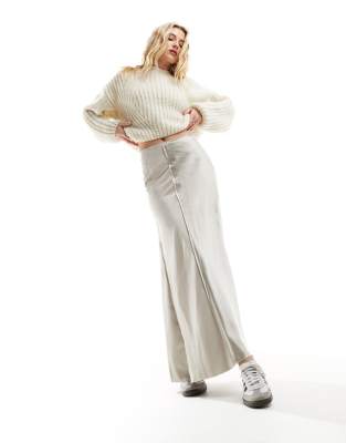 Mango Mango midi satin skirt in champagne-Grey