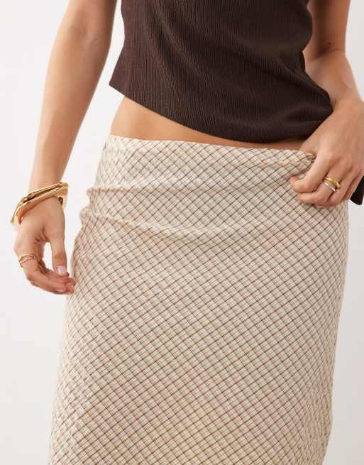 Mango midi skirt in brown check print, 3 of 5