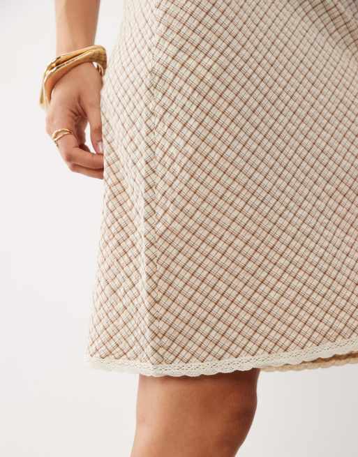 Mango midi skirt in brown check print, 5 of 5