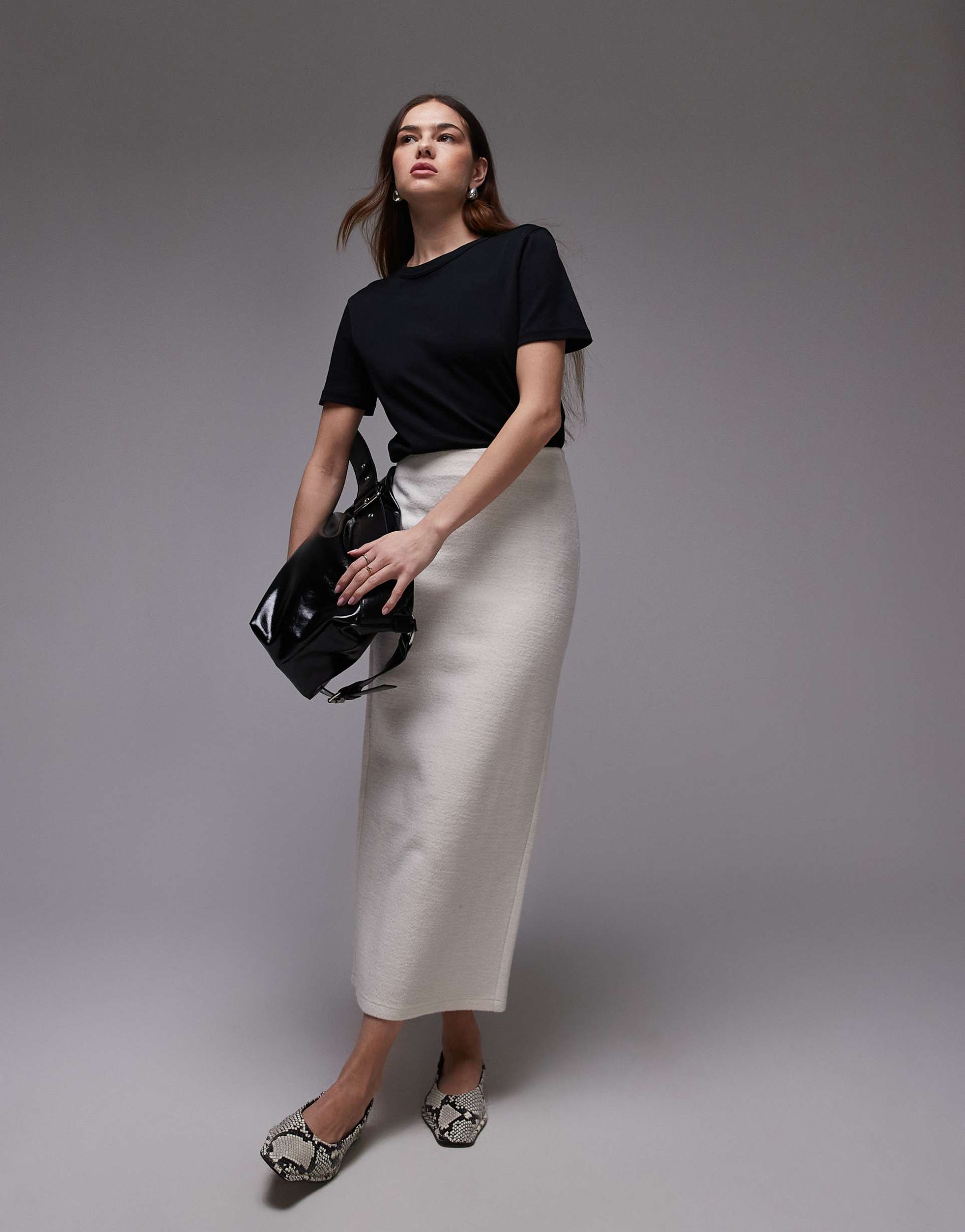 mango midi skirt in light beige