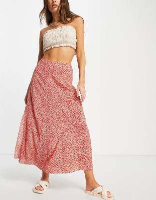 Mango red shop midi skirt