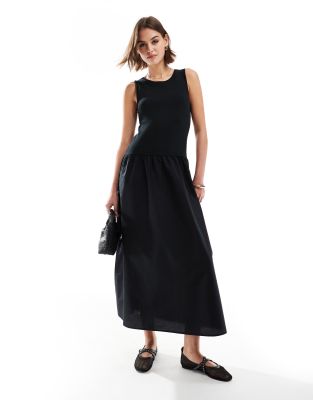 Mango - Midi-Sommerkleid in Schwarz mit Strick-Oberteil