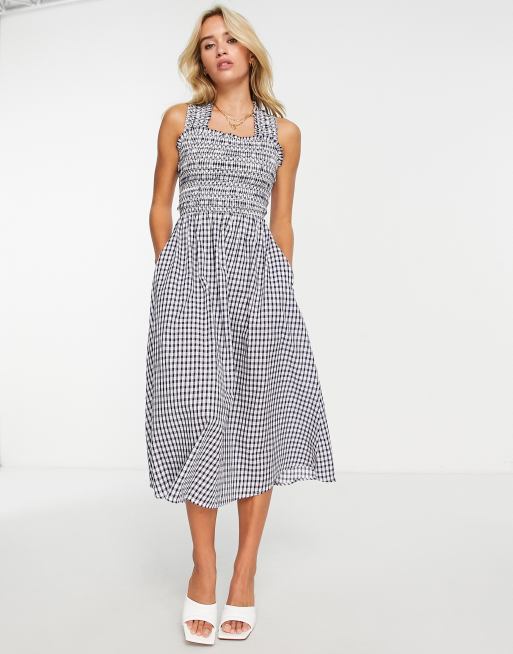 Mango - Midikjole i blå gingham-tern