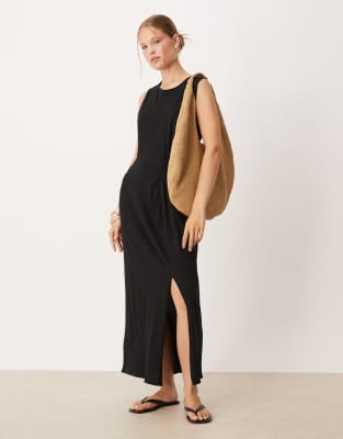 Mango - Midikleid im Racer-Stil mit Knotendetail in Schwarz