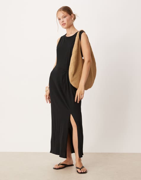 Mango – Midikleid im Racer-Stil mit Knotendetail in Schwarz - view 1