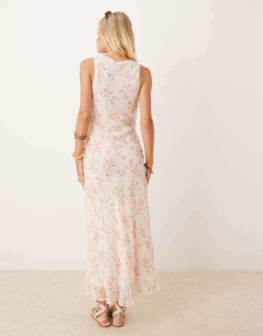 Mango – Midikleid in Blassrosa mit Wasserfallausschnitt und Blumenmuster, 4 von 4