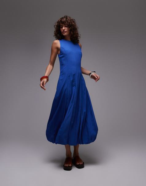 Mango – Midikleid in Blau mit drapiertem Saum - view 1