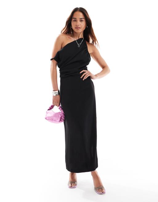 Mango – Midikleid in Schwarz mit One-Shoulder-Träger