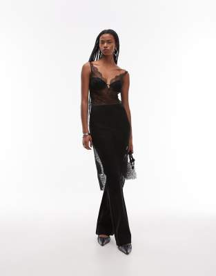 Thumbnail - Mango - Midikleid in Schwarz mit Spitzen-Overlay