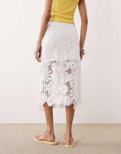 Mango – Midirock in Beige im Häkel-Design, 3 von 5