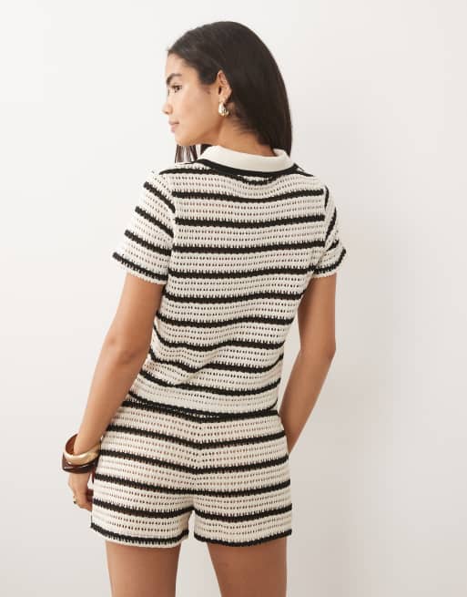 Mango Miffy knitted mini short co-ord in natural stripe, 5 of 5