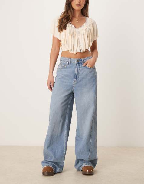 Mango – Mila – Lässig und gerade geschnittene Jeans in Hellblau mit gebleichter Vorderseite - view 1