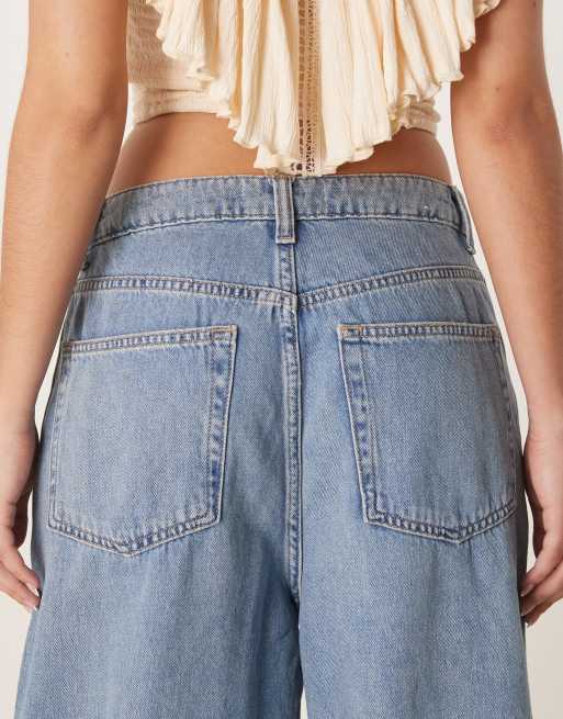 Mango Mila relaxed straight leg jeans with bleach front in light blue, 4 of 5