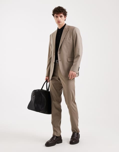 Mango – Milan – Beige, figursytt set med byxor och kavaj med smal passform - view 1