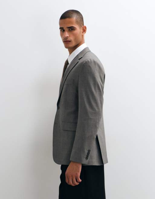 Mango Milan blazer de costume coupe slim, ensemble 2 pièces à carreaux marron, 3 de 5