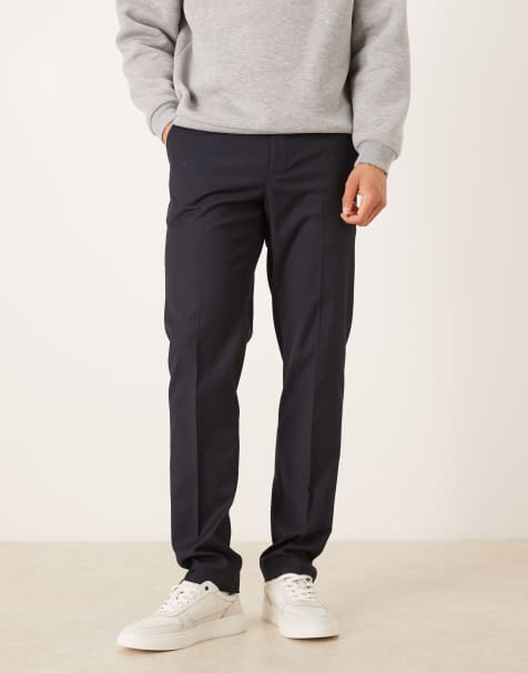 Mango – Milan – Marinblå, figursydda byxor i slim fit - view 1