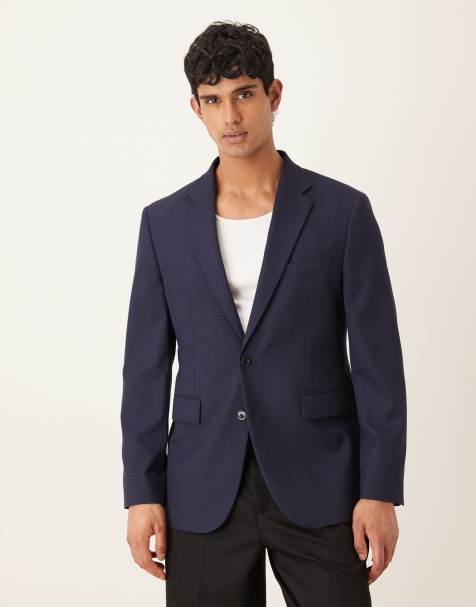Mango Milan slim fit checked tailored blazer in navy - view 1