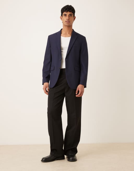 Mango Milan slim fit checked tailored blazer in navy, 2 of 5