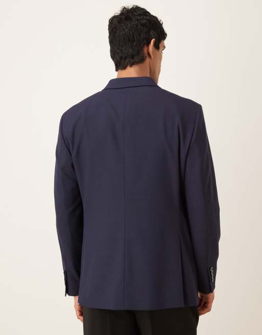 Mango Milan slim fit checked tailored blazer in navy, 3 of 5