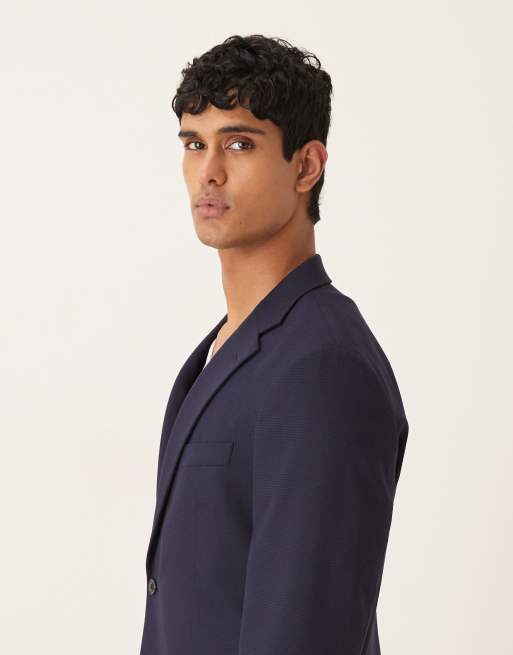 Mango Milan slim fit checked tailored blazer in navy, 4 of 5