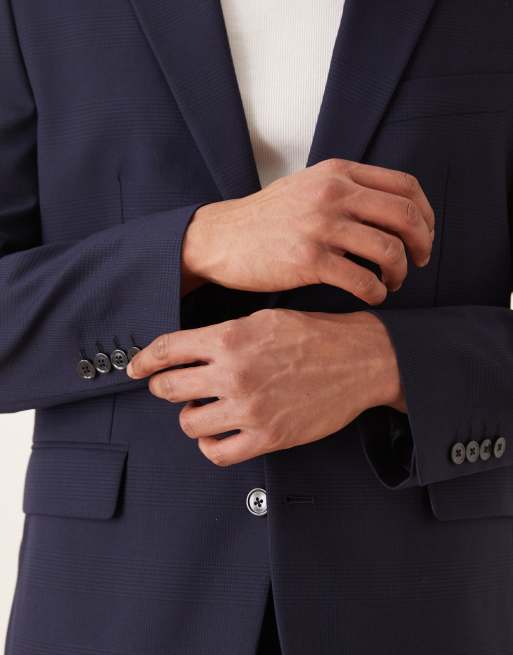 Mango Milan slim fit checked tailored blazer in navy, 5 of 5