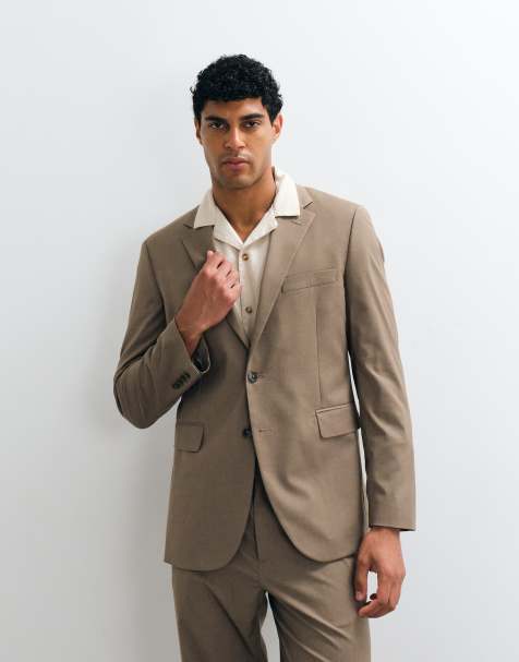 Mango Milan slim fit jakkesæt-blazer i mushroom - view 1