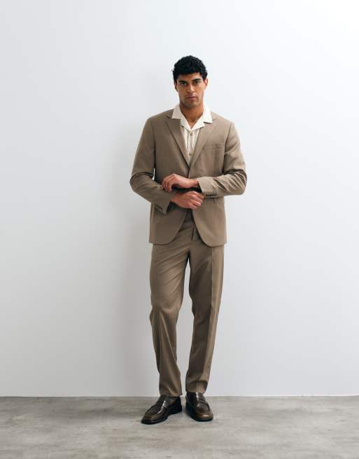 Mango Milan slim fit jakkesæt-blazer i mushroom, 4 af 5