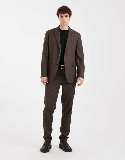 Mango Milan slim fit tailored blazer and trouser co-ord in brown check - view 1
