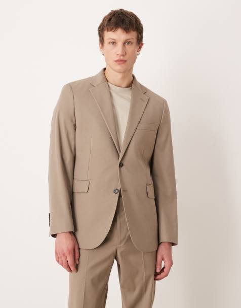 Mango Milan slim fit tailored blazer co-ord in beige - view 1