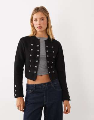 Mango Military Jacket In Black
