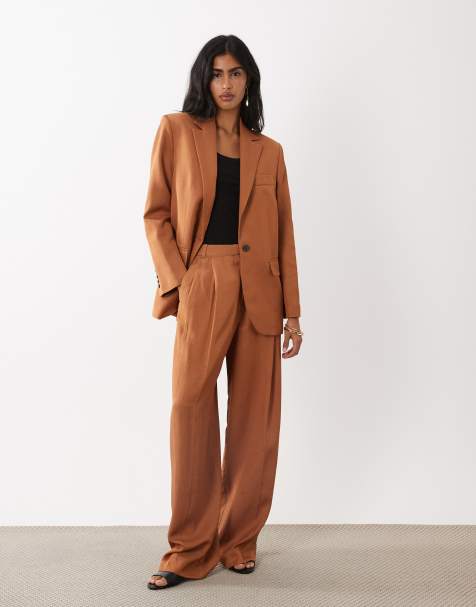 Mango Minesota linen mix tailored blazer & trouser co-ord in rust - view 1