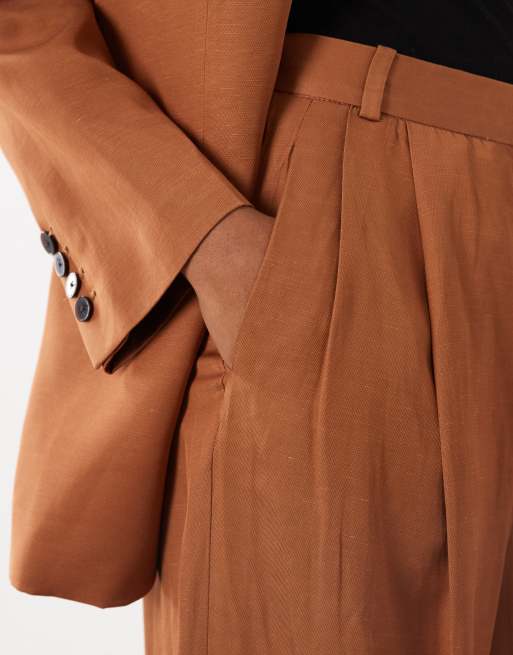 Mango Minesota linen mix tailored pants in rust - part of a set, 4 of 5