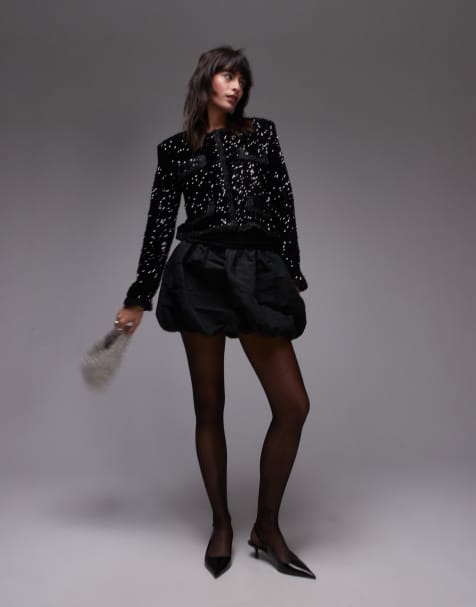 Mango mini bubble hem skirt in black