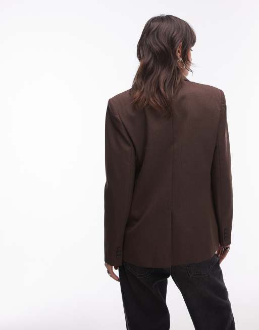 Mango mini check blazer in dark brown