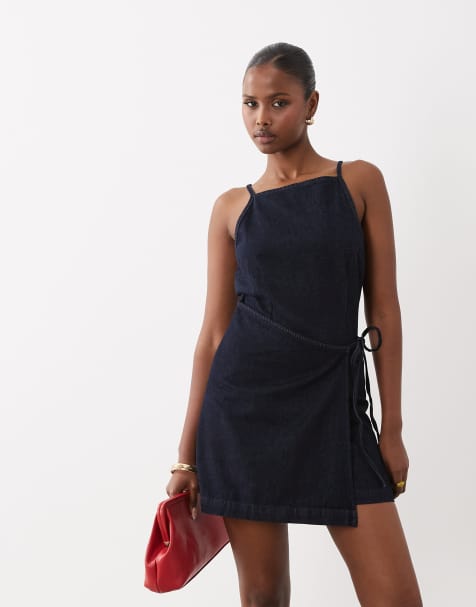 Mango Mini-Denimkleid aus 100 % Baumwolle mit Bindegürtel in Indigo - view 1