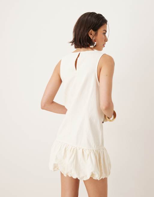 Mango – Mini-Etuikleid aus Twill in Weiß mit Ballonsaum , 3 von 4